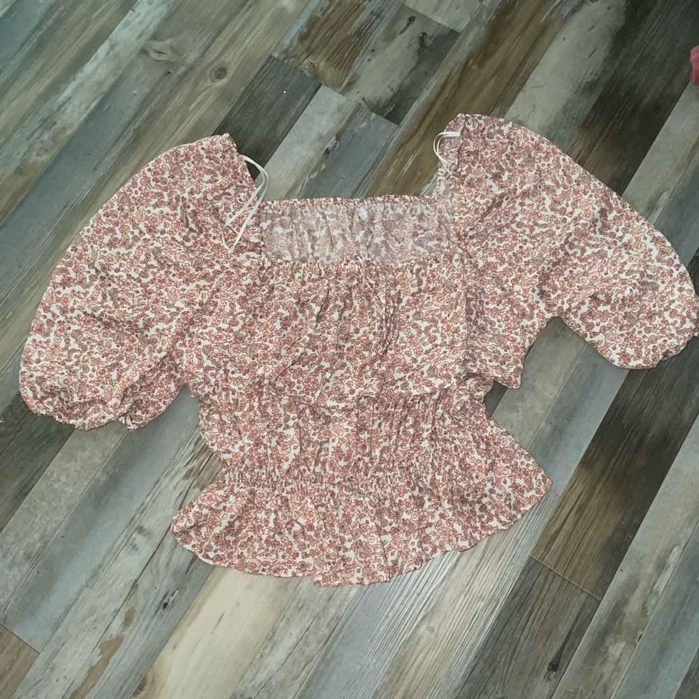 Chelsea & Violet Pink Smocked Ruffled Crop Blouse